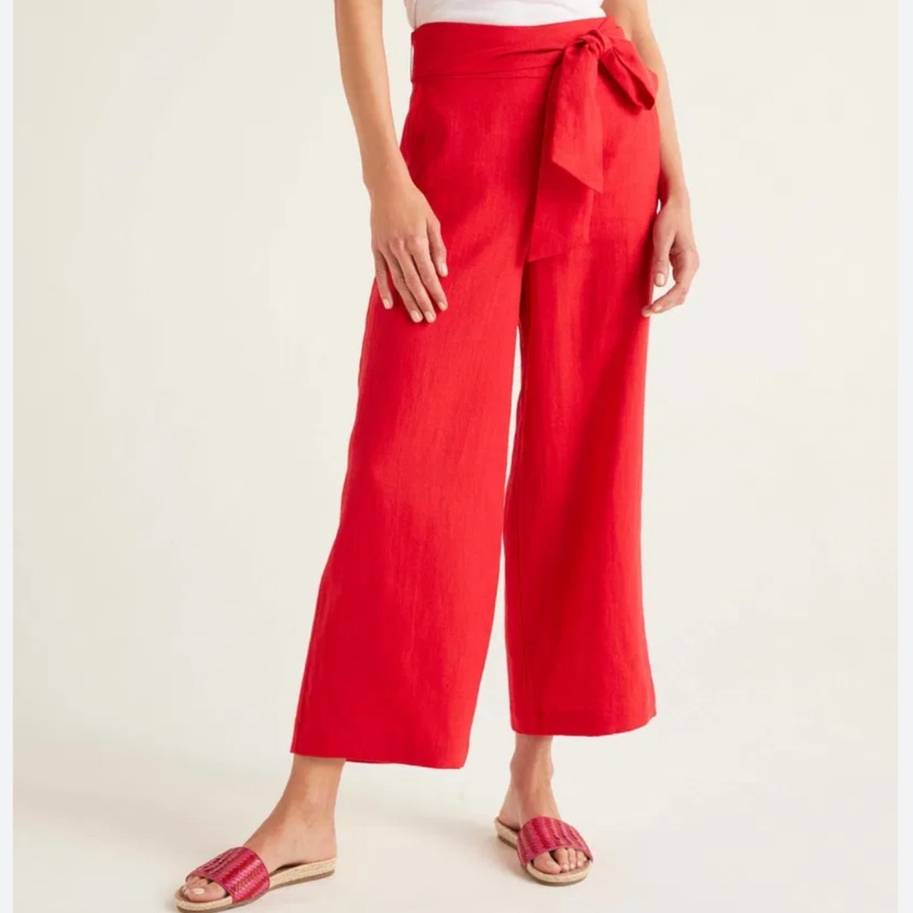 Wide-Leg Ankle Crop Tie-Waist Pants